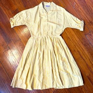 1950’s Silk Yellow Gingham Picnic Day Dress 28” waist Vintage Westbury Fashions